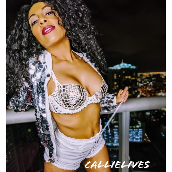 Stasia Laced: White Super Stretchy Booty Shorts - Picture 7 of 8